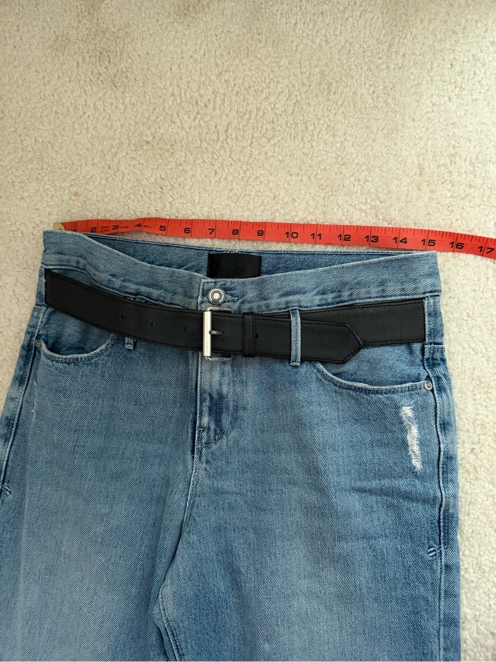 RtA Dexter Half Belt Jeans Straight Leg Factory Distressed Blue Wash Denim Small - Picture 11 of 13